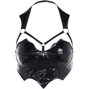 Women Gothic Tank Top Black U-Neck Print Spaghetti Strap Crop Tops Punk Emo Alt in Kuwait