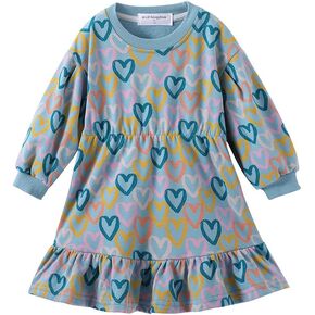 Mud Kingdom Little Girls Love Heart Smocked Sweatshirt Dress Long Sleeve Colorful