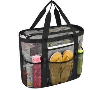 حقيبة حمل شبكية كبيرة جدًا مع جيوب متعددة، حقيبة شاطئ شديدة التحمل للرحلات العائلية والتخييم والسباحة in Kuwait