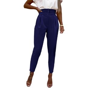 Cicy Bell Women Casual High Waisted Pants Straight Leg Work Office Dress Pants Fold Pleated Trousers with Pockets