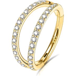 OUFER 14K الذهب حلقة الأنف، الذهب الصلب صف مزدوج الماس مجوهرات ثقب الأنف، 20G حلقة الأنف للنساء والرجال in Saudi Arabia