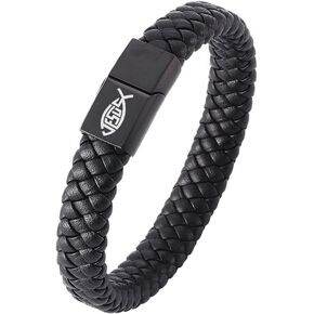 سوار جلدي رمزي للإيمان المسيح يسوع مع مشبك مغناطيسي، ملهم القديسين مايكل/كريستوفر/الصليب/الصليب/Ichthys مجوهرات تميمة اللورد الكاثوليكي لتعميد الكنيسة in Kuwait