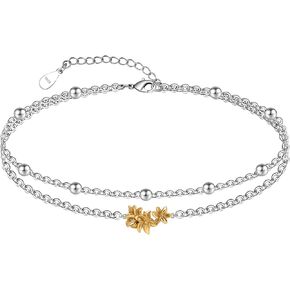Ankle Bracelets for Women 925 Sterling Silver Anklet Flower/Owl/Sun/Whale/Palm Tree Summer Double Anklet Dainty Adjustable Ankle Bracelet 9 to 10 Inches in Saudi Arabia