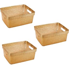 Simplify 3 Pack Small Glitter Tote Bin | Home Storage Basket | Bathroom and Office Organization | Multipurpose | Lightweight | Carrying Handles | Clear