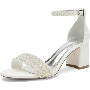 Block Heels Pearls Wedding Sandals Open Toe Ankle Strap Evening Party Summer Shoes in Saudi Arabia