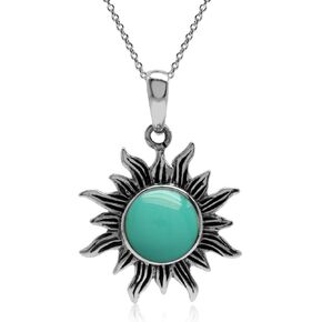 Silvershake 8mm Cabochon Gemstone 925 Sterling Silver Sun Ray Inspired Pendant with 18 Inch Chain Necklace