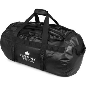 حقيبة دفل سويدية ودية للنساء والرجال مع أحزمة ظهر، حقيبة رياضية للنساء، حقيبة سفر، حقائب عطلة نهاية الأسبوع للنساء، حقيبة دفل للنساء - مادة SANDHAMN Duffle المقاومة للماء - أسود - 90 لتر in Kuwait