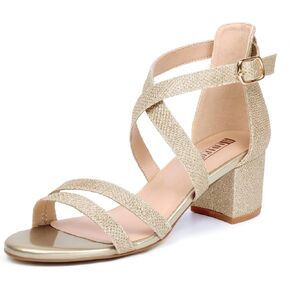 IDIFU Women's Block Low Chunky Heel Strappy Sandals Open Toe Ankle Strap Dress Wedding Evening Shoe for Women Bridal in Kuwait