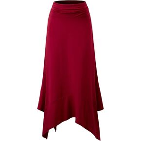 Women's Summer Casual Skirts Soft Fit Flowy Handkerchief Hemline Midi Skirt
