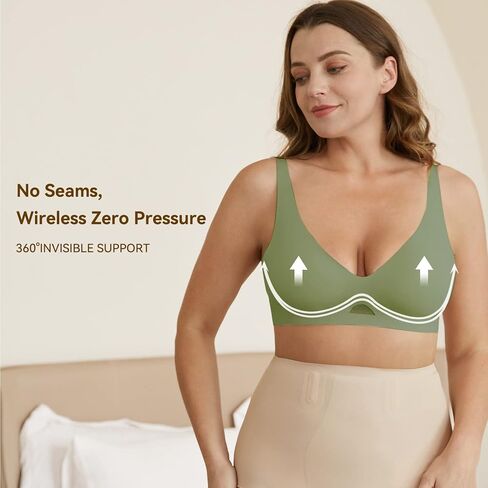 Niidor Seamless Wireless Bra V Neck Invisible Comfort Bra Breathable Wirefree Bralette Thin Soft Everyday Bra for Women in Kuwait