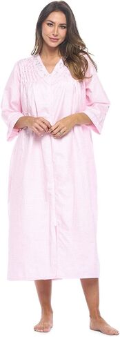Casual Nights Women's Zip Front Woven House Dress | 3/4 Sleeves Housecoat Long Duster Lounger in Kuwait