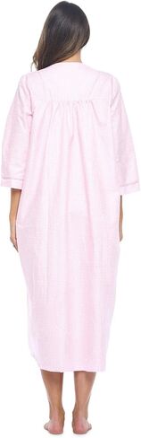 Casual Nights Women's Zip Front Woven House Dress | 3/4 Sleeves Housecoat Long Duster Lounger in Kuwait