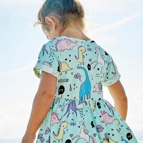 Toddler Girls Cotton Dinosaur Tunic Dress Short Sleeve Summer Casual Outfit 2-7T in Kuwait