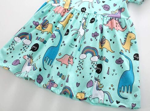 Toddler Girls Cotton Dinosaur Tunic Dress Short Sleeve Summer Casual Outfit 2-7T in Kuwait