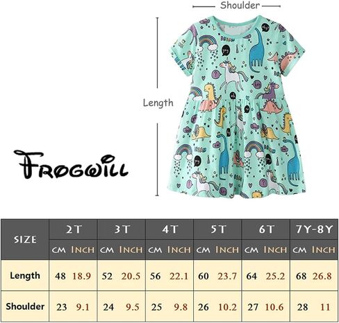 Toddler Girls Cotton Dinosaur Tunic Dress Short Sleeve Summer Casual Outfit 2-7T in Kuwait