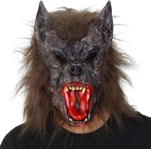 قناع ذئب من منطقة الحفلات للرجال، ملصقات وشم مؤقتة باللون البني الداكن، قناع رعب فروي للوجه بالكامل لحفلات تنكرية للهالوين in Kuwait