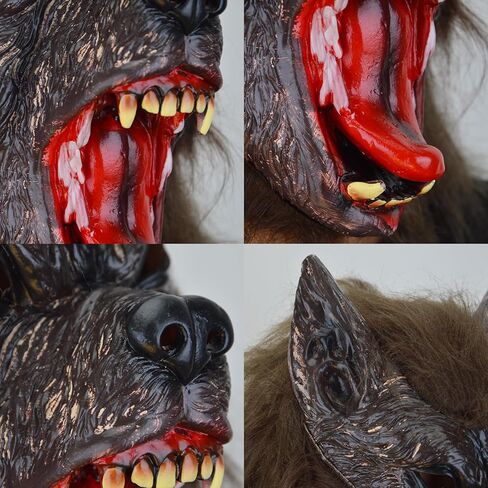 قناع ذئب من منطقة الحفلات للرجال، ملصقات وشم مؤقتة باللون البني الداكن، قناع رعب فروي للوجه بالكامل لحفلات تنكرية للهالوين in Kuwait