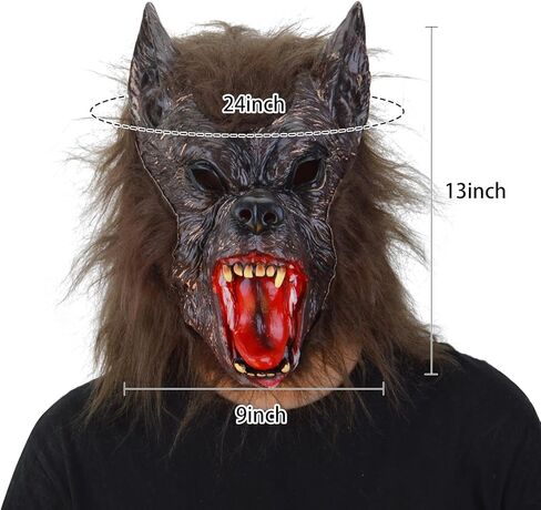 قناع ذئب من منطقة الحفلات للرجال، ملصقات وشم مؤقتة باللون البني الداكن، قناع رعب فروي للوجه بالكامل لحفلات تنكرية للهالوين in Kuwait