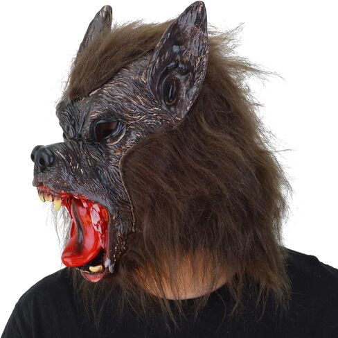 قناع ذئب من منطقة الحفلات للرجال، ملصقات وشم مؤقتة باللون البني الداكن، قناع رعب فروي للوجه بالكامل لحفلات تنكرية للهالوين in Kuwait