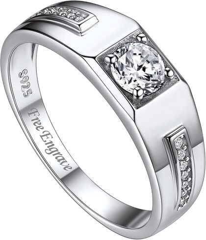 Suplight Men's Wedding Band Engagement Rings, 925 Sterling Silver Cubic Zirconia Black Onyx Stone Ring 6mm (with Gift Box) in Saudi Arabia