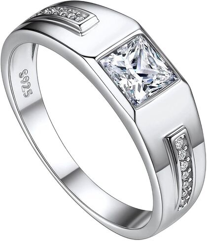 Suplight Men's Wedding Band Engagement Rings, 925 Sterling Silver Cubic Zirconia Black Onyx Stone Ring 6mm (with Gift Box) in Saudi Arabia