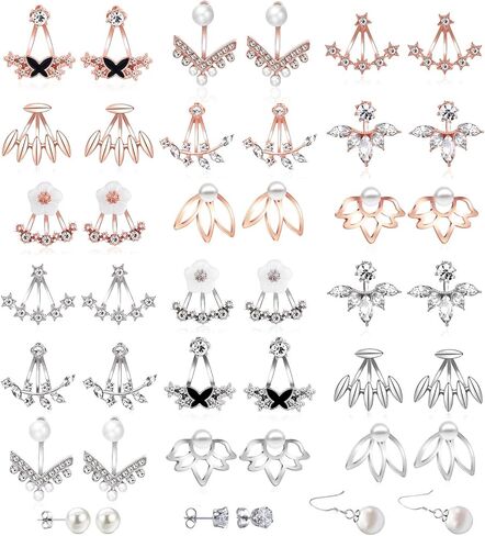 18/21 زوجًا من أقراط الأذن المتعددة على شكل زهرة اللوتس للنساء والفتيات - مجموعة أقراط مسمارية من الخلف بتصميم أنيق من تشيكوسلوفاكيا بار فيروزي in Kuwait