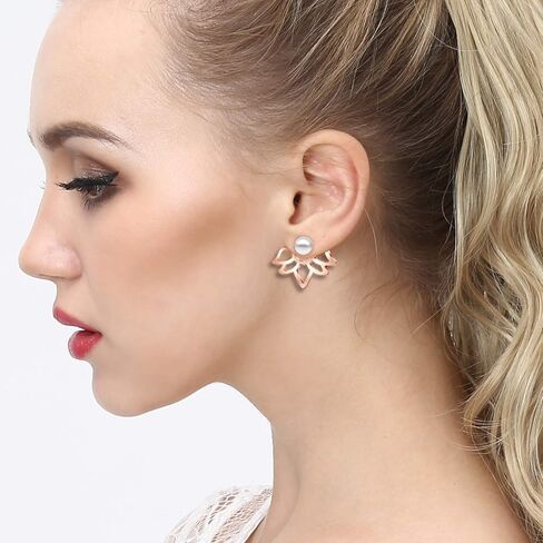 18/21 زوجًا من أقراط الأذن المتعددة على شكل زهرة اللوتس للنساء والفتيات - مجموعة أقراط مسمارية من الخلف بتصميم أنيق من تشيكوسلوفاكيا بار فيروزي in Kuwait