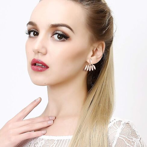 18/21 زوجًا من أقراط الأذن المتعددة على شكل زهرة اللوتس للنساء والفتيات - مجموعة أقراط مسمارية من الخلف بتصميم أنيق من تشيكوسلوفاكيا بار فيروزي in Kuwait