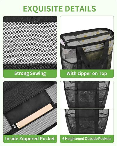 حقيبة حمل شبكية كبيرة جدًا مع جيوب متعددة، حقيبة شاطئ شديدة التحمل للرحلات العائلية والتخييم والسباحة in Kuwait