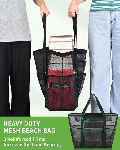 حقيبة حمل شبكية كبيرة جدًا مع جيوب متعددة، حقيبة شاطئ شديدة التحمل للرحلات العائلية والتخييم والسباحة in Kuwait