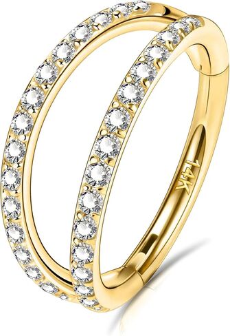 OUFER 20G Hoop Nose Ring, 14K Solid Gold Double Rows Nose Piercings, Shining Diamond Nose Ring, Cartilage Helix Tragus Earring Hoop For Women And Men in Saudi Arabia