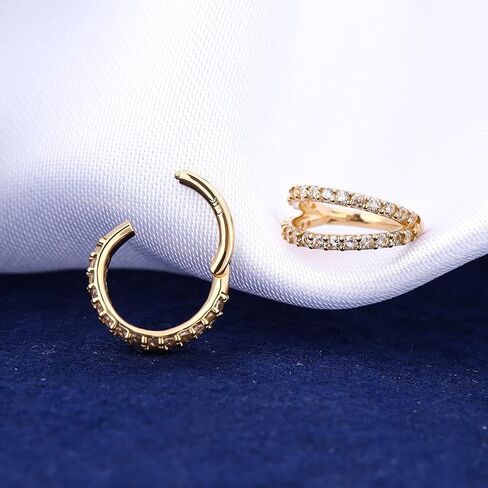 OUFER 20G Hoop Nose Ring, 14K Solid Gold Double Rows Nose Piercings, Shining Diamond Nose Ring, Cartilage Helix Tragus Earring Hoop For Women And Men in Saudi Arabia