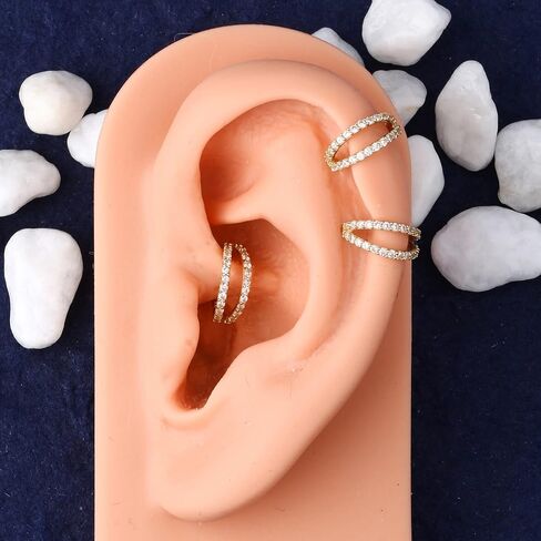 OUFER 20G Hoop Nose Ring, 14K Solid Gold Double Rows Nose Piercings, Shining Diamond Nose Ring, Cartilage Helix Tragus Earring Hoop For Women And Men in Saudi Arabia