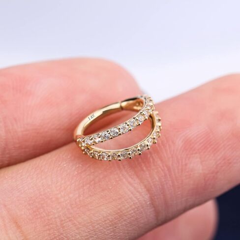 OUFER 20G Hoop Nose Ring, 14K Solid Gold Double Rows Nose Piercings, Shining Diamond Nose Ring, Cartilage Helix Tragus Earring Hoop For Women And Men in Saudi Arabia