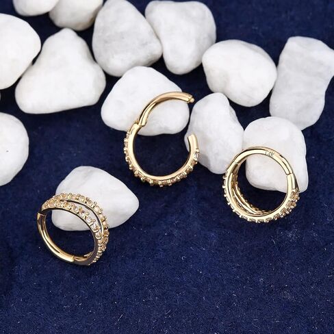 OUFER 20G Hoop Nose Ring, 14K Solid Gold Double Rows Nose Piercings, Shining Diamond Nose Ring, Cartilage Helix Tragus Earring Hoop For Women And Men in Saudi Arabia