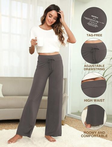 NACHILA Women's Pajama Bottoms Wide Leg Lounge Pants Cool Yoga Pants Soft Sweatpants,Viscose Made from Bamboo in Saudi Arabia