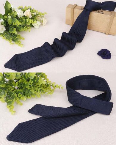 Elfeves Men's Skinny Knit Tie Vintage Smart Patterned Solid Color Casual Necktie in Kuwait