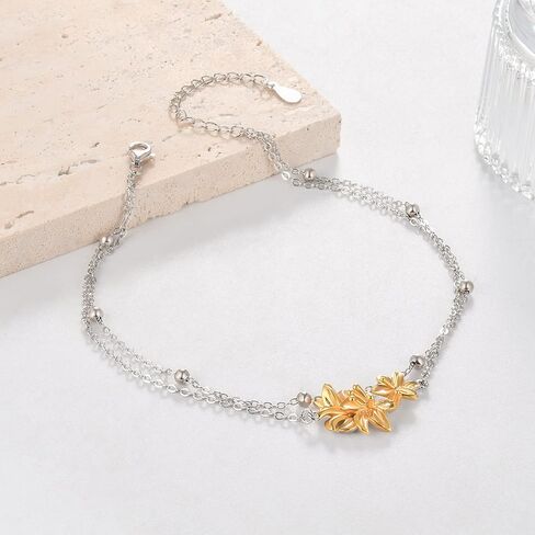 Ankle Bracelets for Women 925 Sterling Silver Anklet Flower/Owl/Sun/Whale/Palm Tree Summer Double Anklet Dainty Adjustable Ankle Bracelet 9 to 10 Inches in Saudi Arabia
