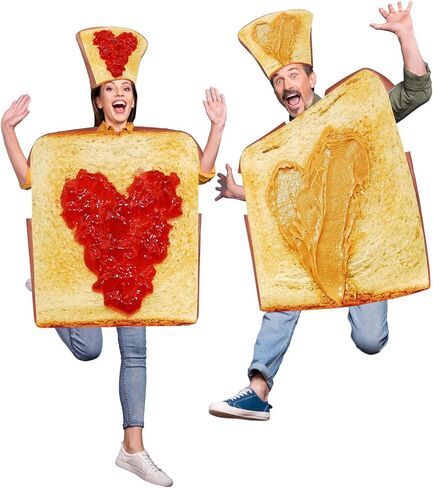 Marsui 2 Sets Couples Halloween Costumes for Adults Peanut Butter and Jelly Costume with Hats Cosplay Funny Food Outfit in Saudi Arabia