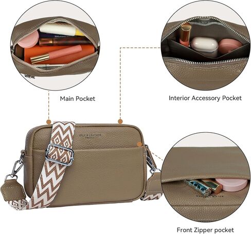 حقائب كروس صغيرة للنساء من أبومي، حقيبة كتف عصرية مصنوعة من الجلد الطبيعي مع حزام عريض قابل للتعديل in Kuwait