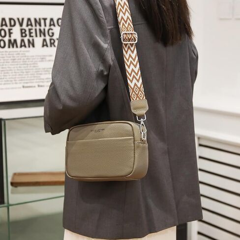 حقائب كروس صغيرة للنساء من أبومي، حقيبة كتف عصرية مصنوعة من الجلد الطبيعي مع حزام عريض قابل للتعديل in Kuwait