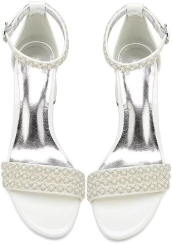 Block Heels Pearls Wedding Sandals Open Toe Ankle Strap Evening Party Summer Shoes in Kuwait