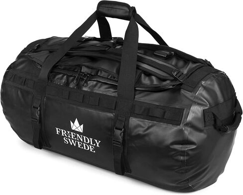 حقيبة دفل سويدية ودية للنساء والرجال مع أحزمة ظهر، حقيبة رياضية للنساء، حقيبة سفر، حقائب عطلة نهاية الأسبوع للنساء، حقيبة دفل للنساء - مادة SANDHAMN Duffle المقاومة للماء - أسود - 90 لتر in Kuwait