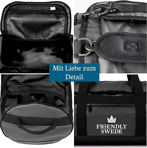 حقيبة دفل سويدية ودية للنساء والرجال مع أحزمة ظهر، حقيبة رياضية للنساء، حقيبة سفر، حقائب عطلة نهاية الأسبوع للنساء، حقيبة دفل للنساء - مادة SANDHAMN Duffle المقاومة للماء - أسود - 90 لتر in Kuwait