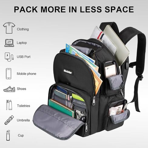 Modoker 18.9 Inch Travel Backpack for Men Computer Backpack with USB Charging Port Laptop Backpacks for Traveling on Airline Carry on Work Backpack Heavy Duty Backpack,Black in Kuwait