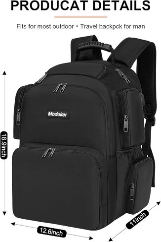 Modoker 18.9 Inch Travel Backpack for Men Computer Backpack with USB Charging Port Laptop Backpacks for Traveling on Airline Carry on Work Backpack Heavy Duty Backpack,Black in Kuwait