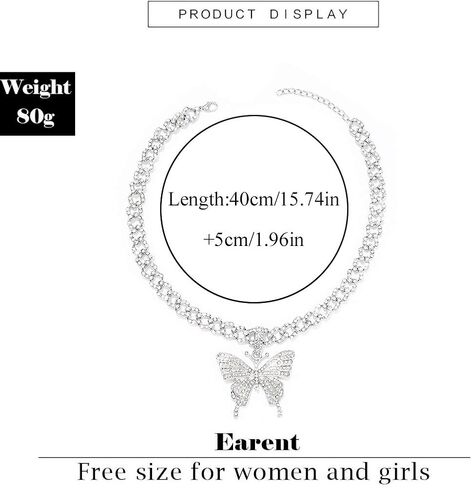 Earent حجر الراين فراشة المختنق قلادة مكتنزة الكوبية ربط سلسلة فراشة قلادة القلائد سلسلة سباركلي الرقبة مجوهرات اكسسوارات الحفلات للنساء والفتيات (A-الفضة) in Kuwait