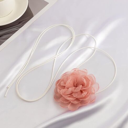 BETHYNAS Vintage Flower Velvet Choker Necklace Gothic Large Lace Rose Neck Chain Long Wrap Collar Tie Floral Women Neck Accessories Bridal Party Jewelry for Women Girls (Style 1-Pink) in Kuwait