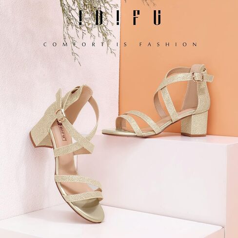 IDIFU Women's Block Low Chunky Heel Strappy Sandals Open Toe Ankle Strap Dress Wedding Evening Shoe for Women Bridal in Saudi Arabia