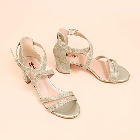 IDIFU Women's Block Low Chunky Heel Strappy Sandals Open Toe Ankle Strap Dress Wedding Evening Shoe for Women Bridal in Saudi Arabia